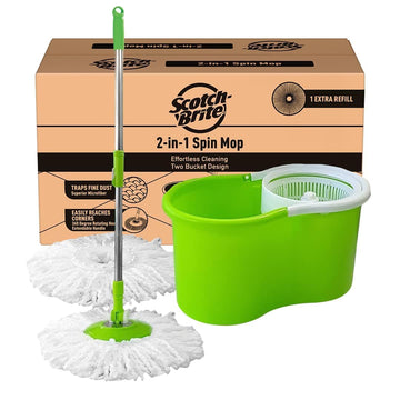 2-in-1 Bucket Spin Mop (Green, 2 Refills), 4 Pcs