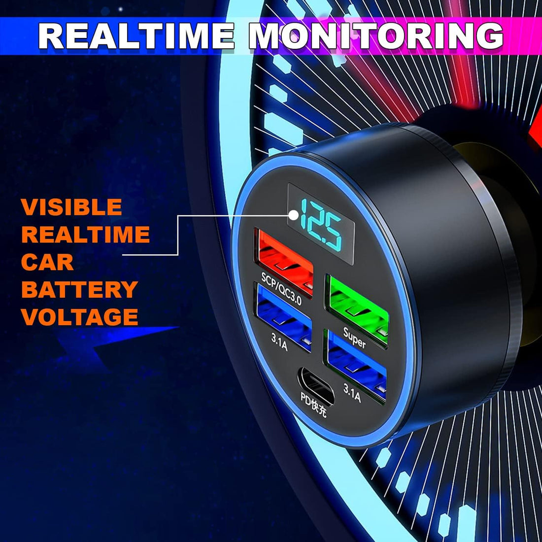 6 in 1 with Voltage Display 250w Multi Port Ring Light USB Charge