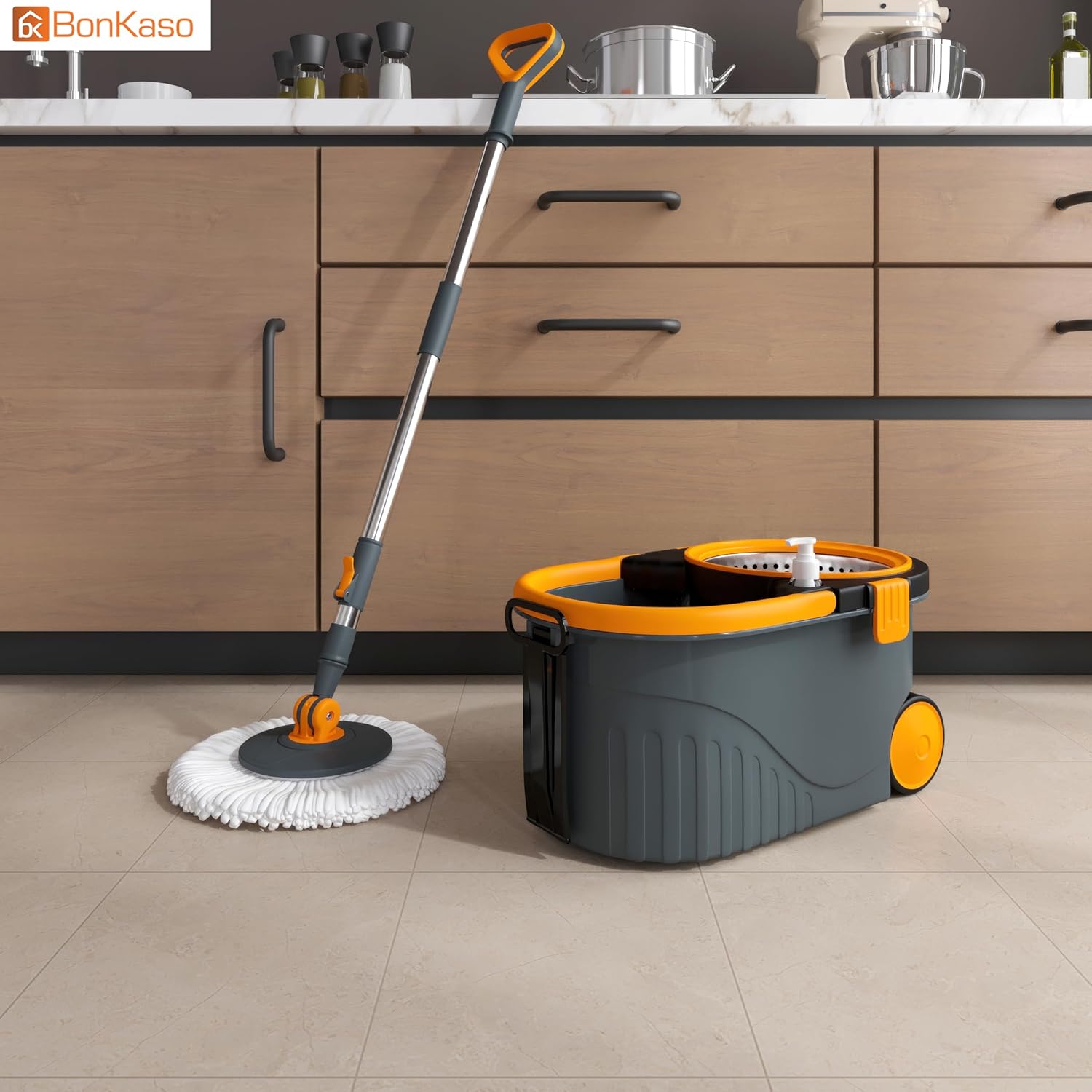 Spin Mop with Stainless Steel Wringer & Big Wheels