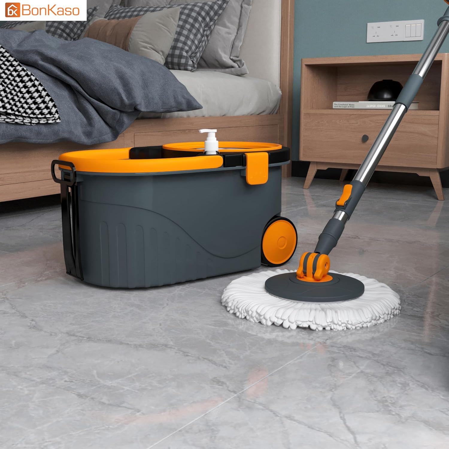 Spin Mop with Stainless Steel Wringer & Big Wheels