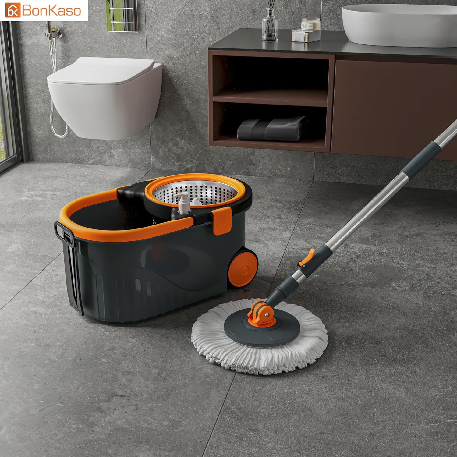 Spin Mop with Stainless Steel Wringer & Big Wheels