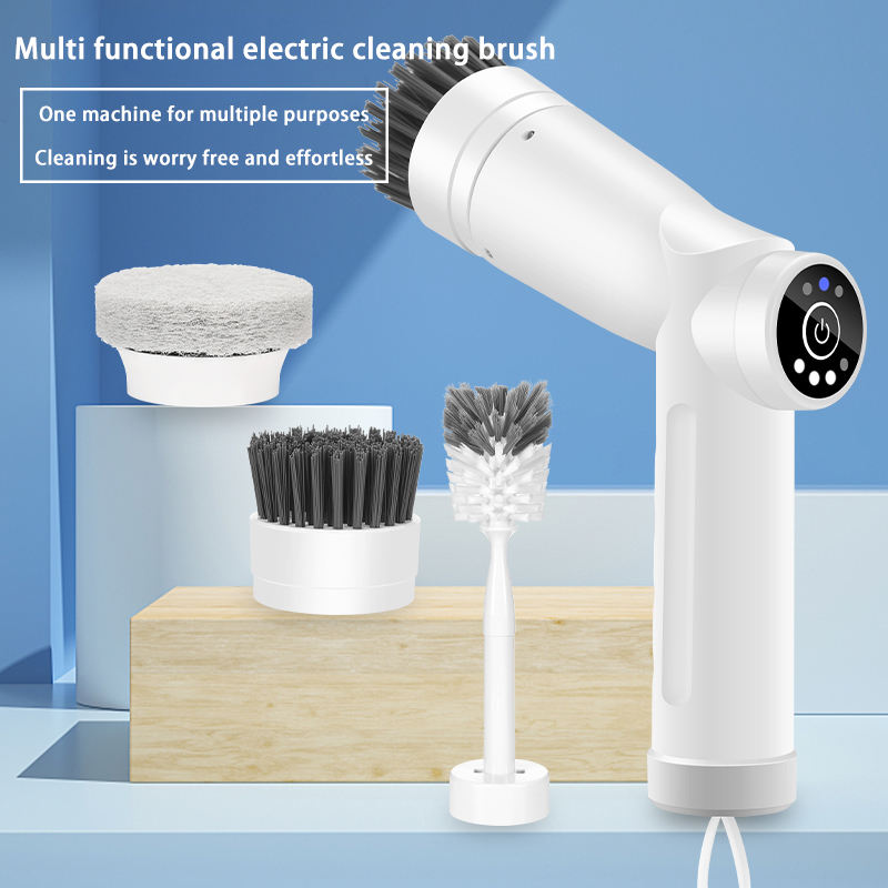 Adjustable Three-Speed Electric Cleaning Brush Long Roller Design for Bathroom Wall Durable Nylon Spin Scrubbe