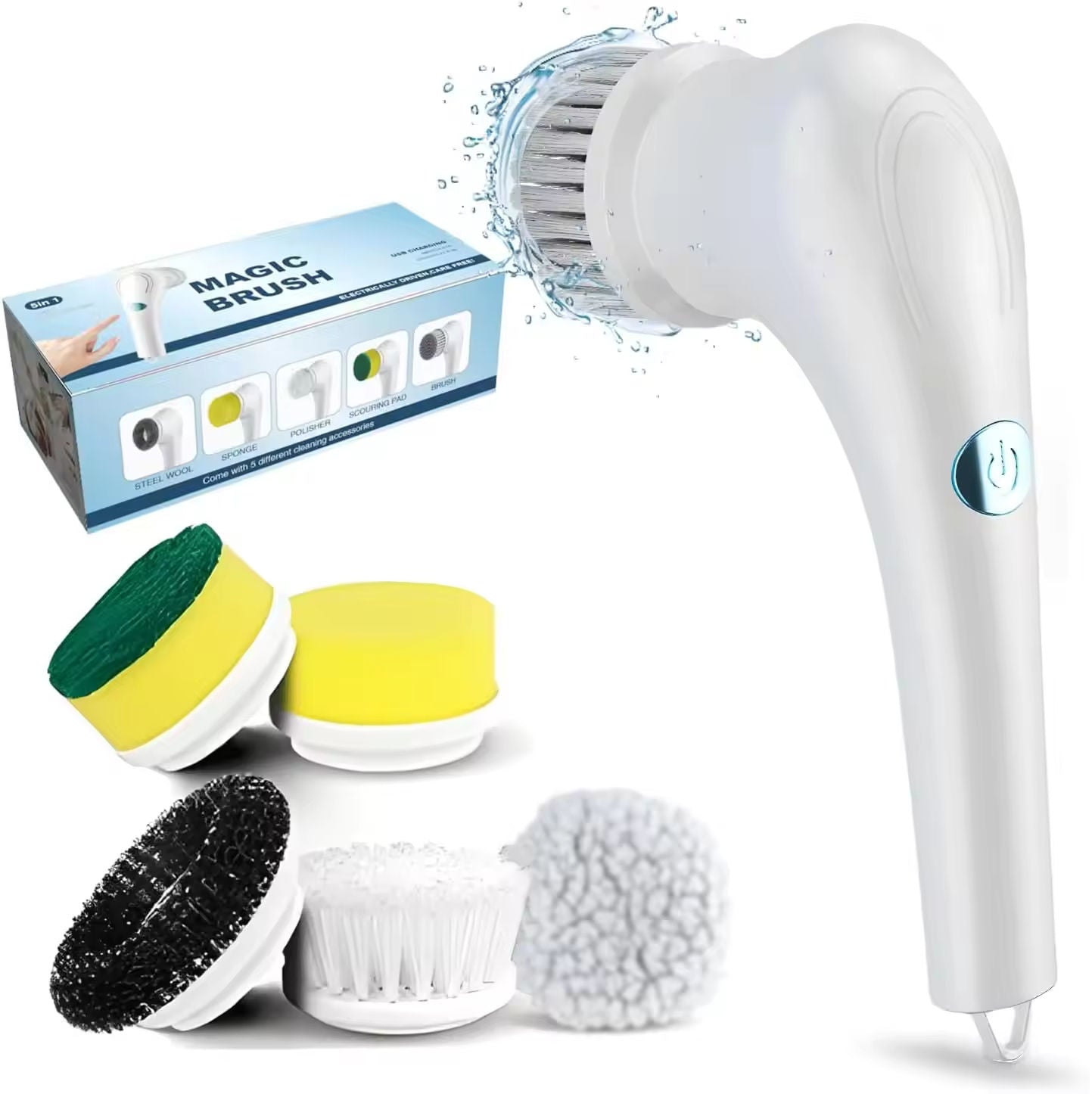Magic Brush 5 in 1 Electric Cleaning USB Charging Electric Spin Scrubber With 5 Brushes Dish Cleaning Brush