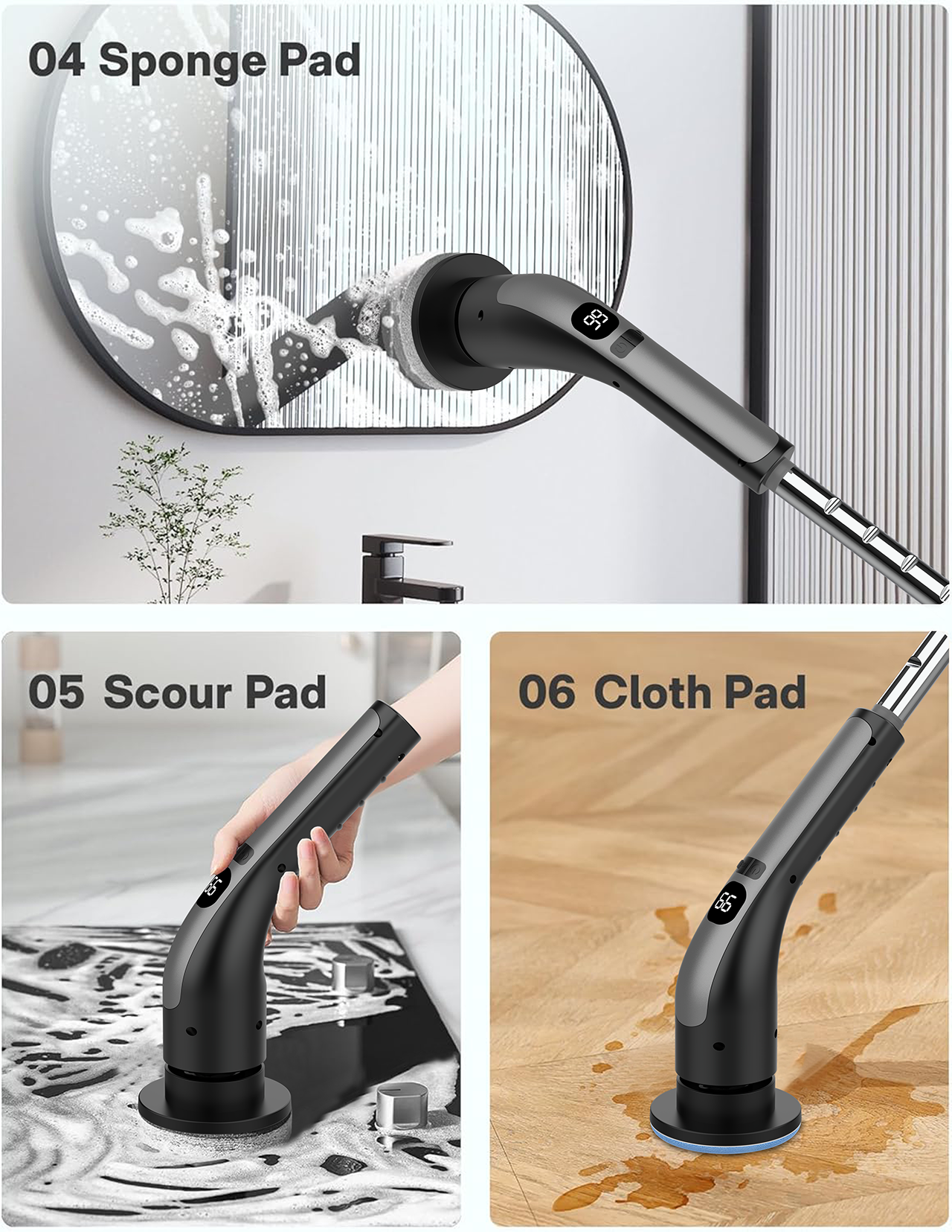 Home Kitchen Floor Cleaning Brush Long Handle Extendable Wireless Electric Rotating Model with Plastic Material