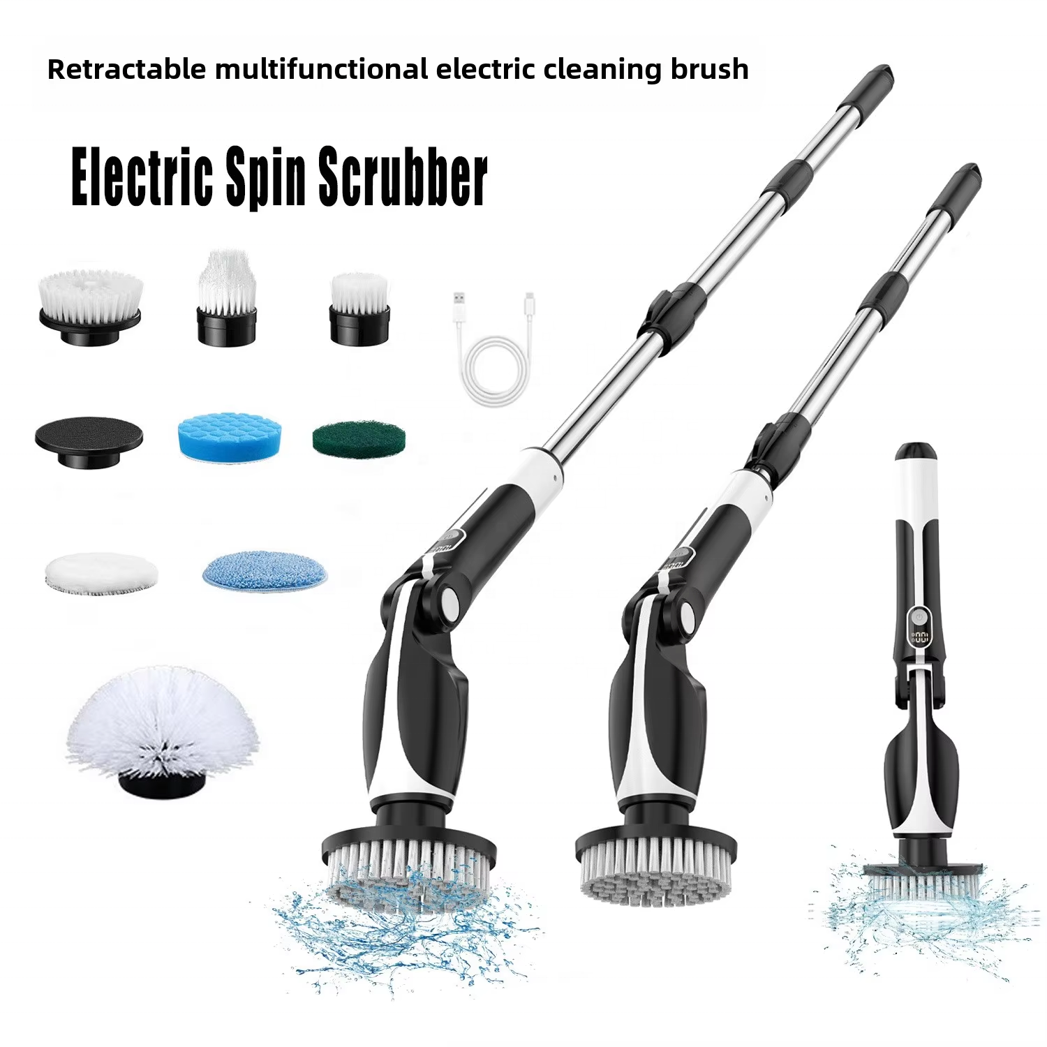 New Design Electric Cleaning Brush 8 in 1 Household Electric Spin Scrubber Rechargeable Long Handle for Floor Cleaning Brush
