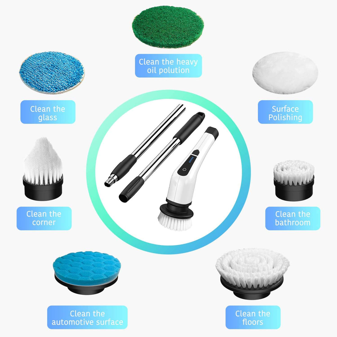 9 in 1 Electric Spin Scrubber,Cleaning Brush Scrubber for Home
