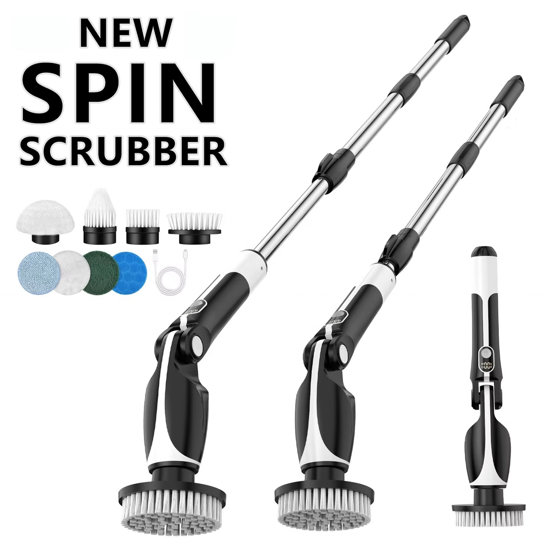 New Design Electric Cleaning Brush 8 in 1 Household Electric Spin Scrubber Rechargeable Long Handle for Floor Cleaning Brush