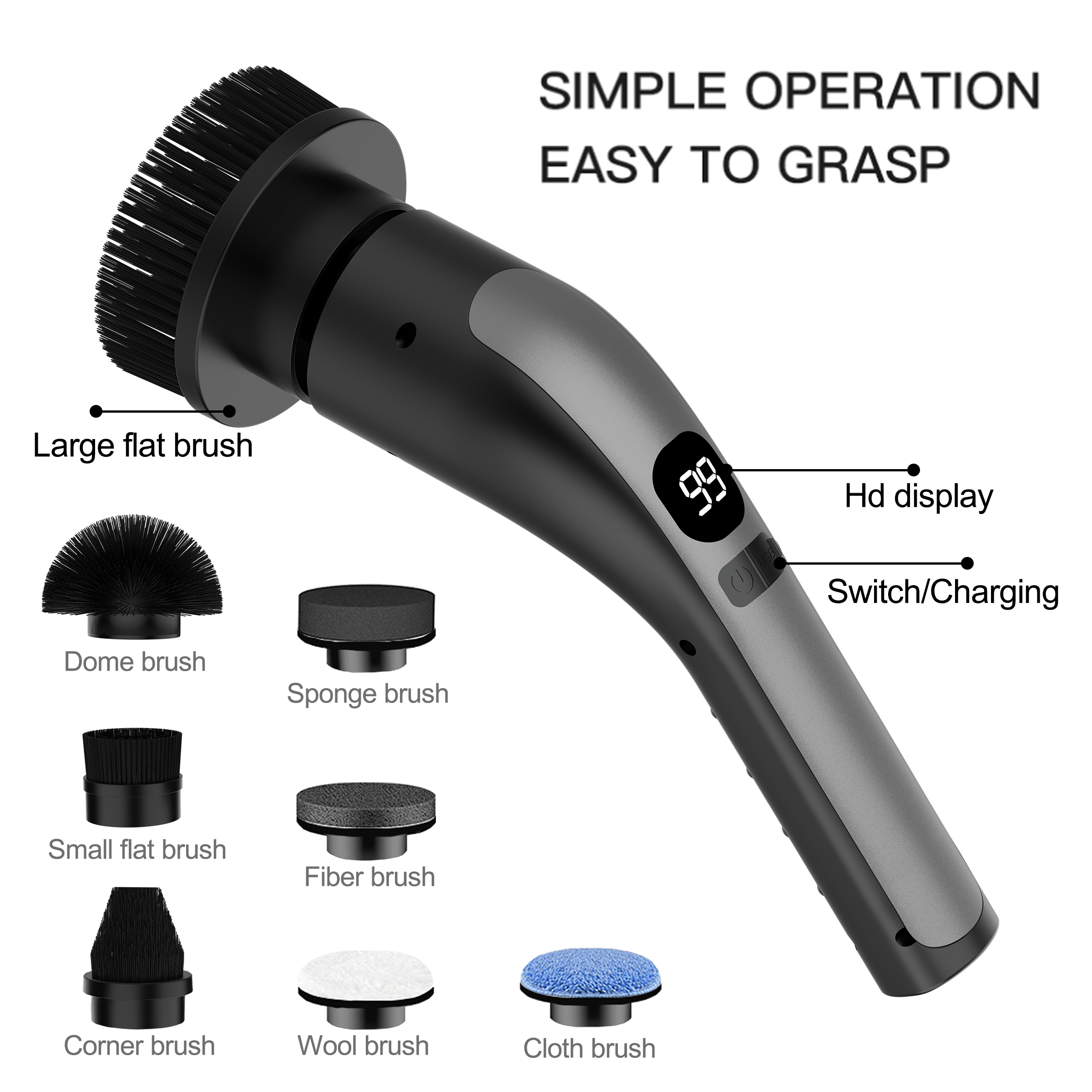 Home Kitchen Floor Cleaning Brush Long Handle Extendable Wireless Electric Rotating Model with Plastic Material