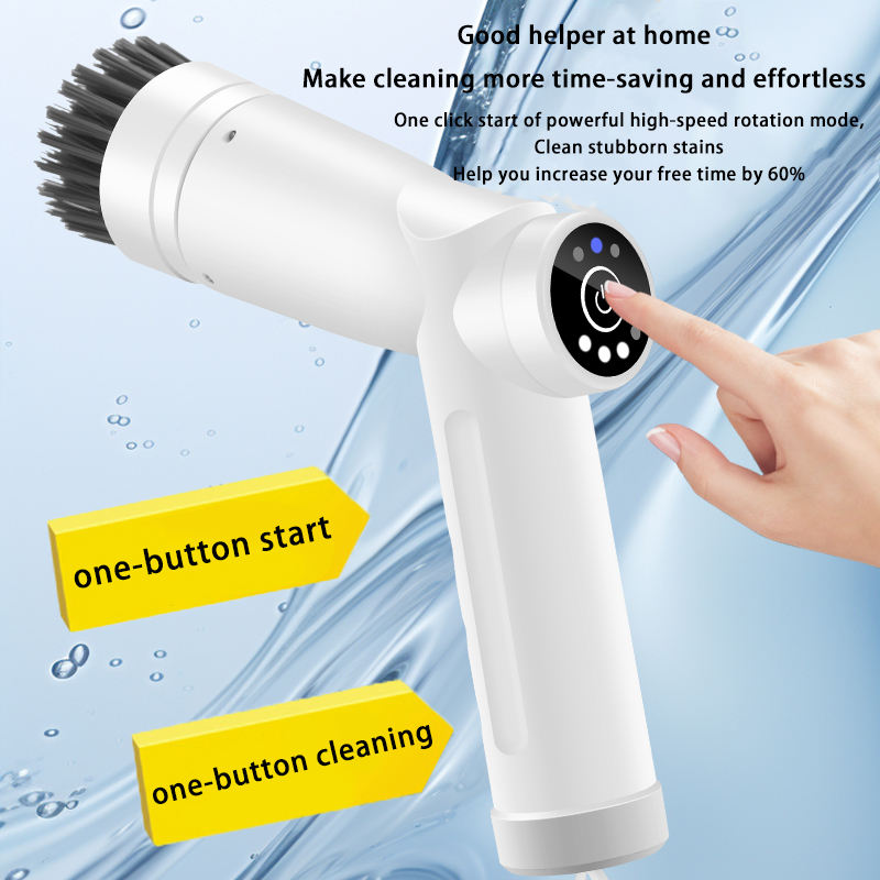 Adjustable Three-Speed Electric Cleaning Brush Long Roller Design for Bathroom Wall Durable Nylon Spin Scrubbe