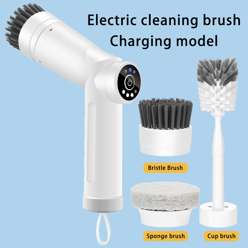 Adjustable Three-Speed Electric Cleaning Brush Long Roller Design for Bathroom Wall Durable Nylon Spin Scrubbe